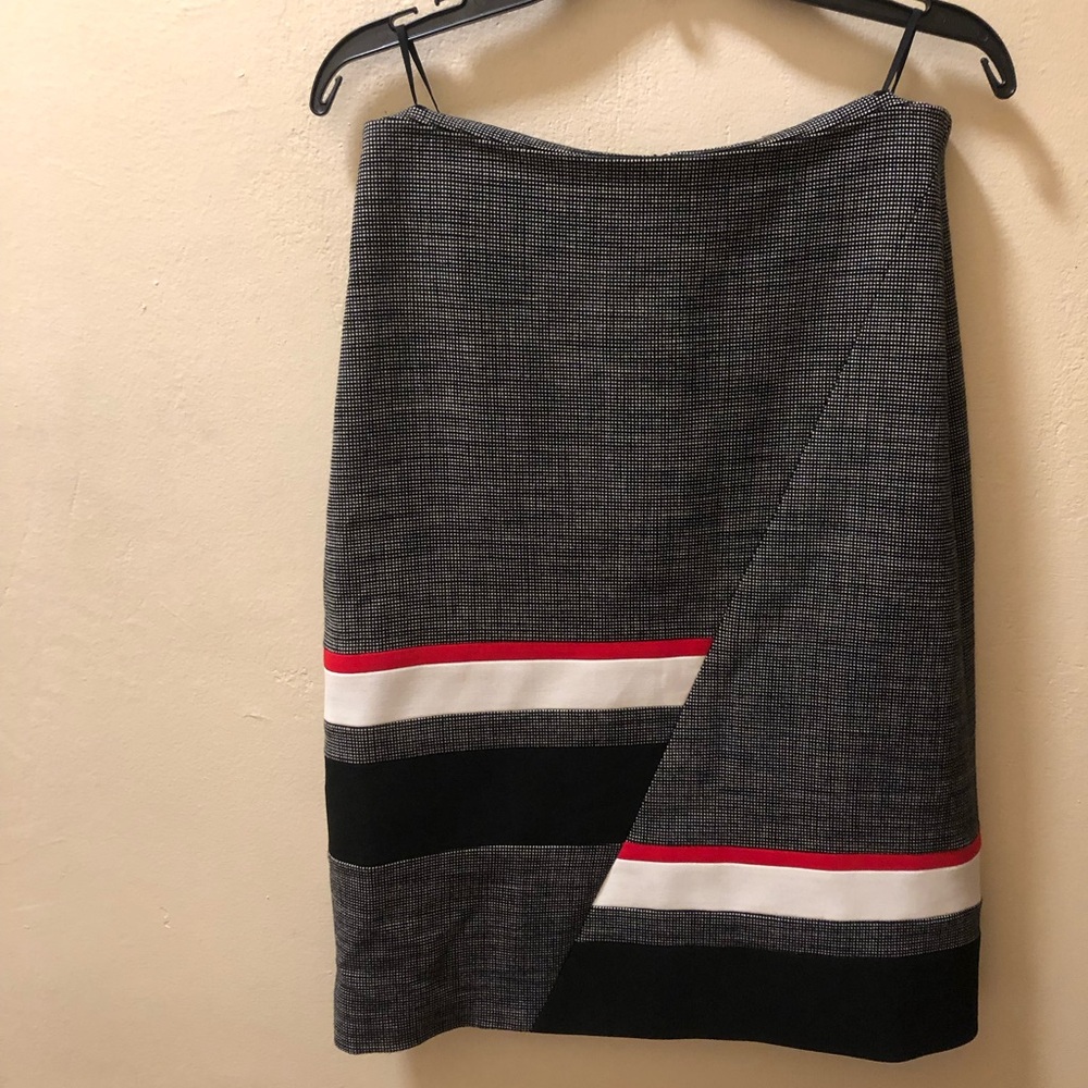 Boss Grey Pencil Skirt with Red, White & Black Stripes